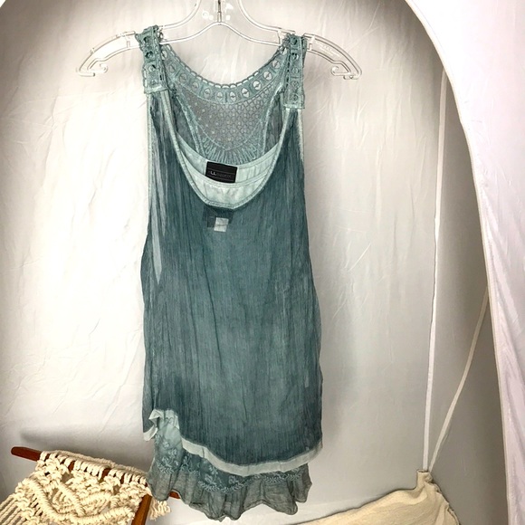 Two piece silk blend top in teal Boho style - Picture 1 of 5